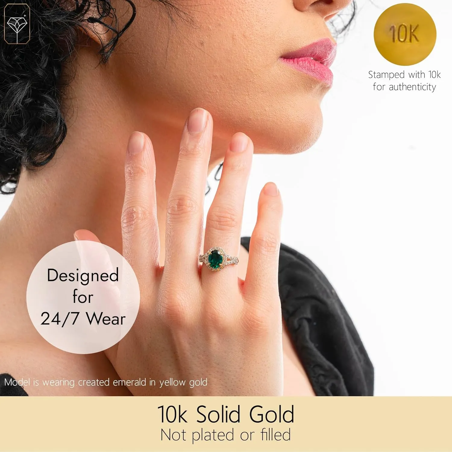 MAX   STONE Solid 10K Gold Oval Cut Gemstone Rings for Women | Anti Tarnishing Halo Birthstone Rings | Real 10kt Gold Cocktail Ring with Gift Box in Sizes 6 to 8