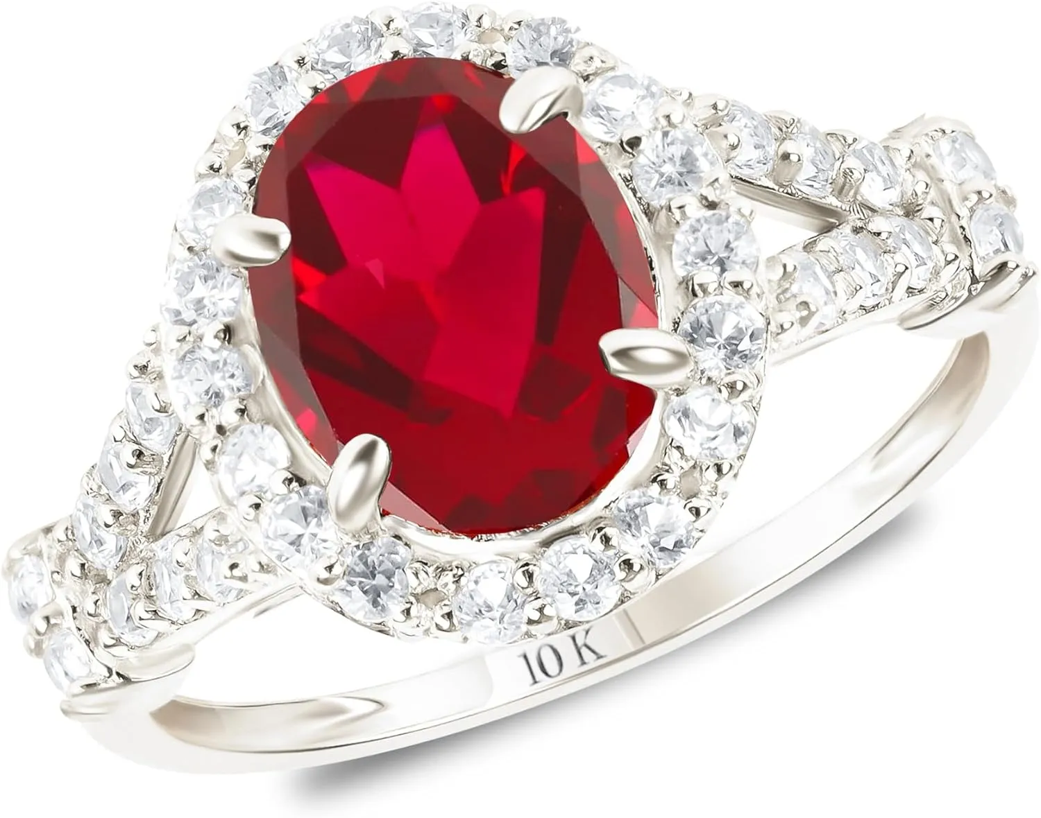 MAX   STONE Solid 10K Gold Oval Cut Gemstone Rings for Women | Anti Tarnishing Halo Birthstone Rings | Real 10kt Gold Statement Cocktail Ring in Sizes 6 to 8 with Gift Box