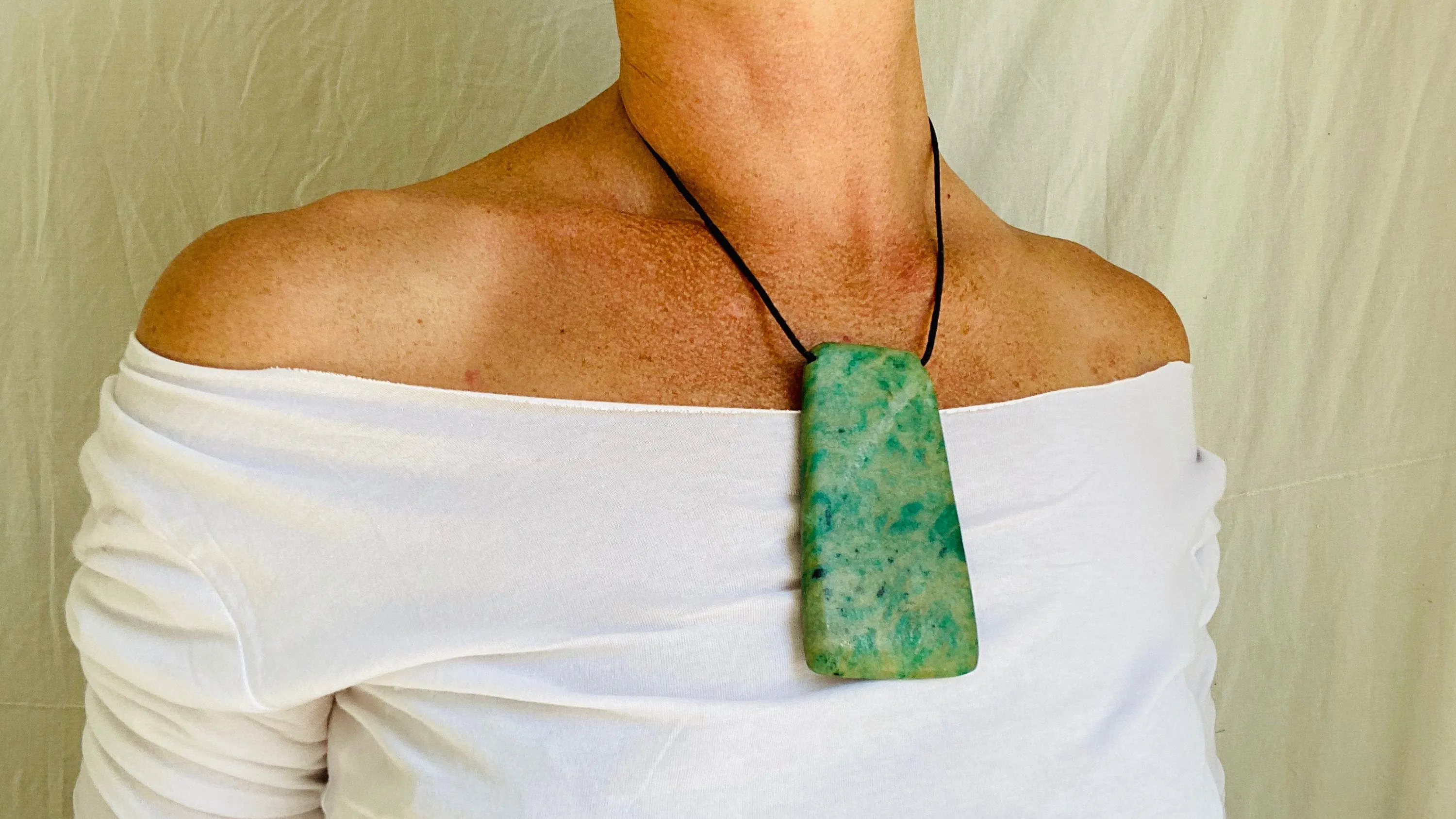 Mayan Green Jade & Amber Pendant. Hand-Carved. Guatemala.