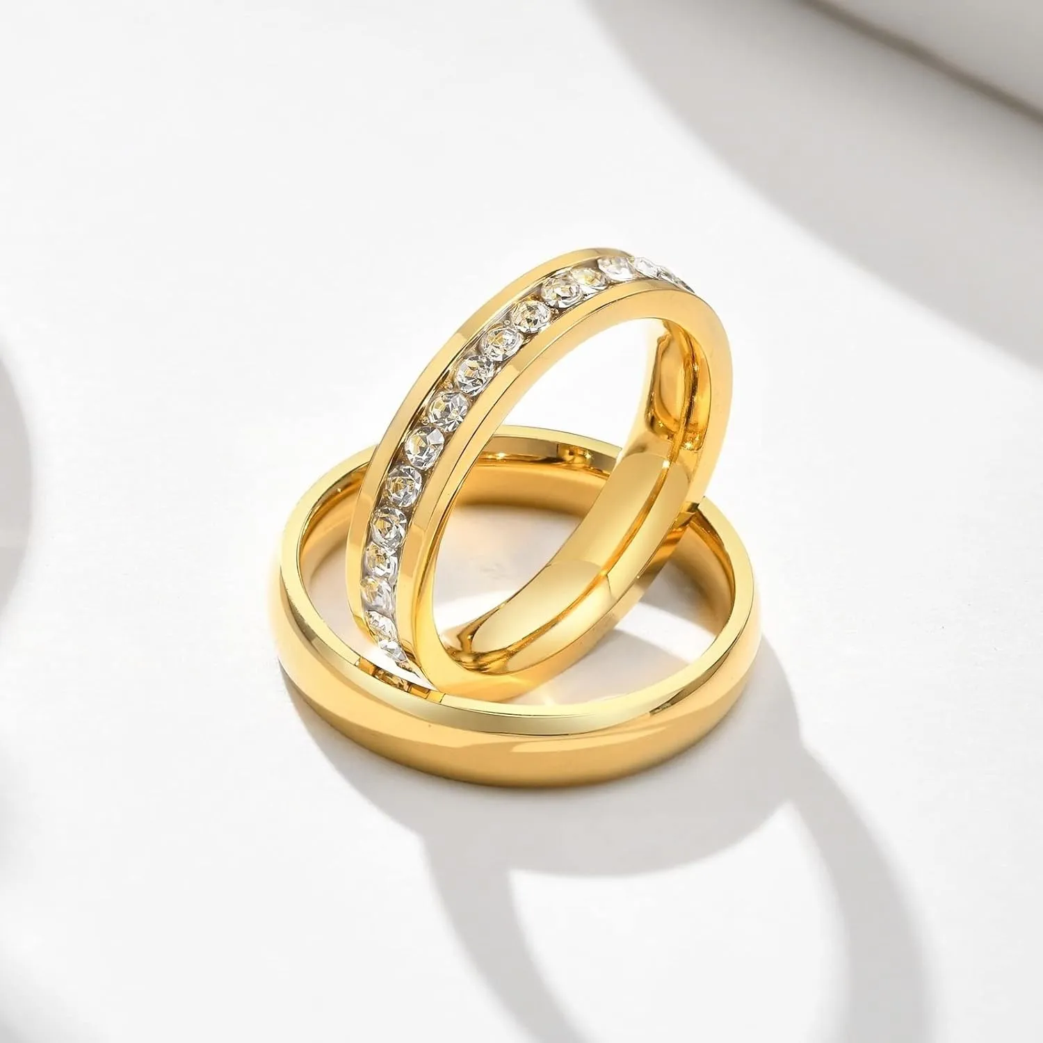 Mens Rings Silver, Stainless Steel Rings for Men 4mm Gold Ring with Zirconia Rings for Men and Women