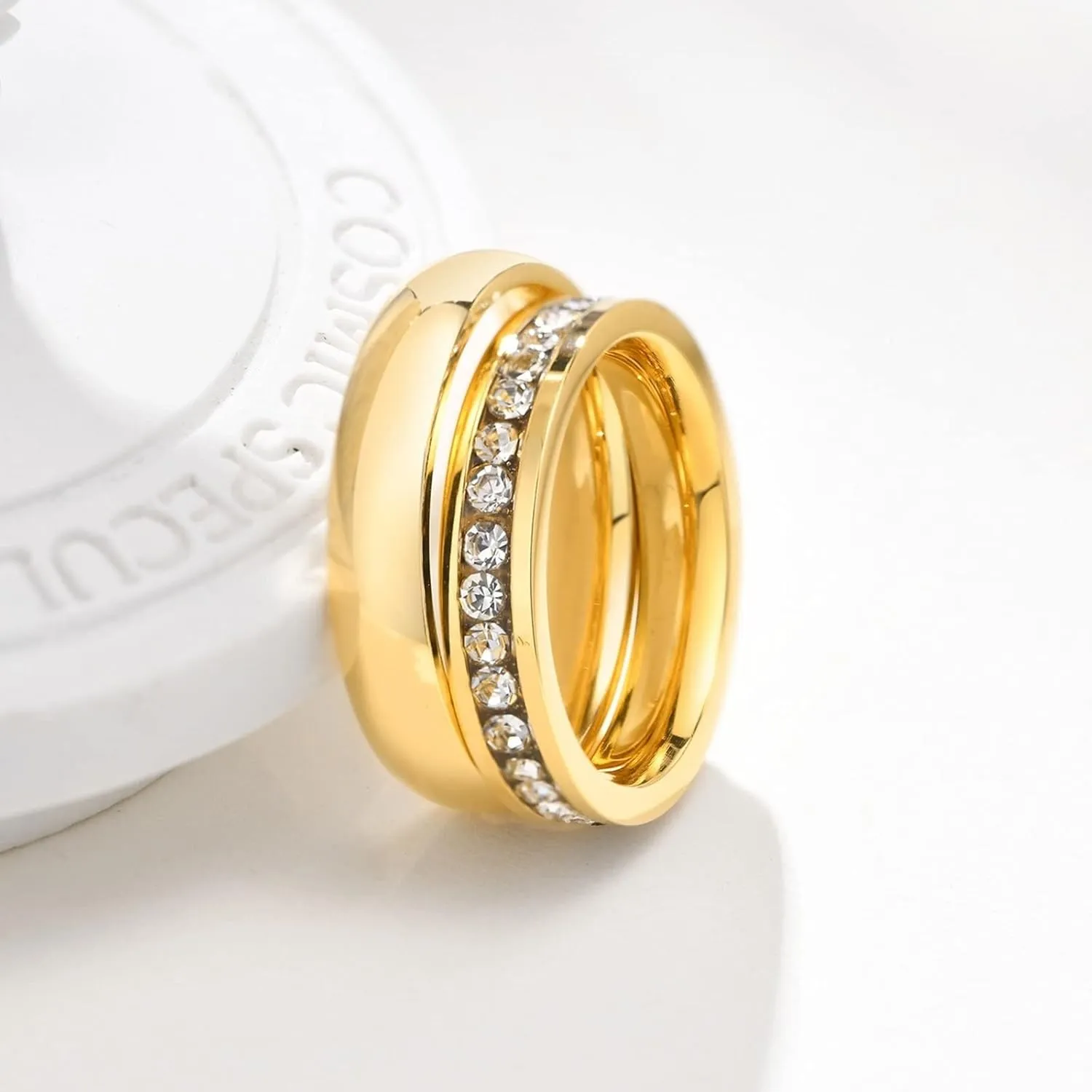 Mens Rings Silver, Stainless Steel Rings for Men 4mm Gold Ring with Zirconia Rings for Men and Women