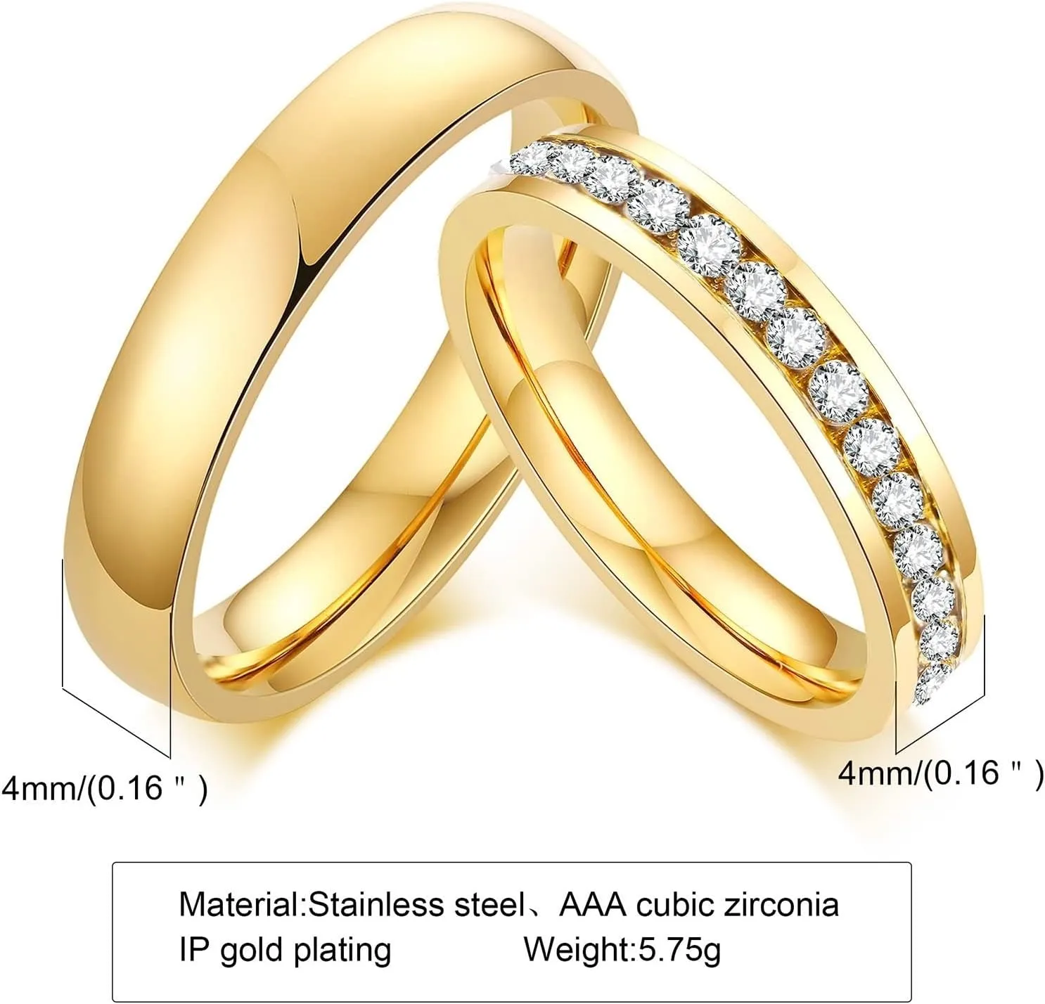 Mens Rings Silver, Stainless Steel Rings for Men 4mm Gold Ring with Zirconia Rings for Men and Women