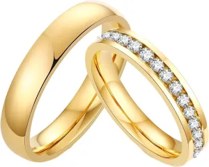 Mens Rings Silver, Stainless Steel Rings for Men 4mm Gold Ring with Zirconia Rings for Men and Women