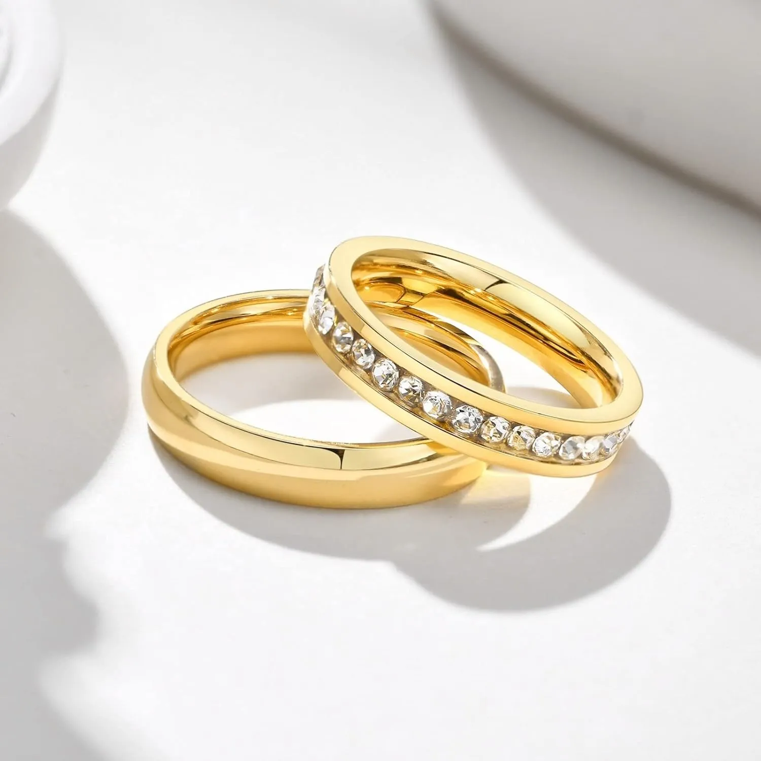 Mens Rings Silver, Stainless Steel Rings for Men 4mm Gold Ring with Zirconia Rings for Men and Women