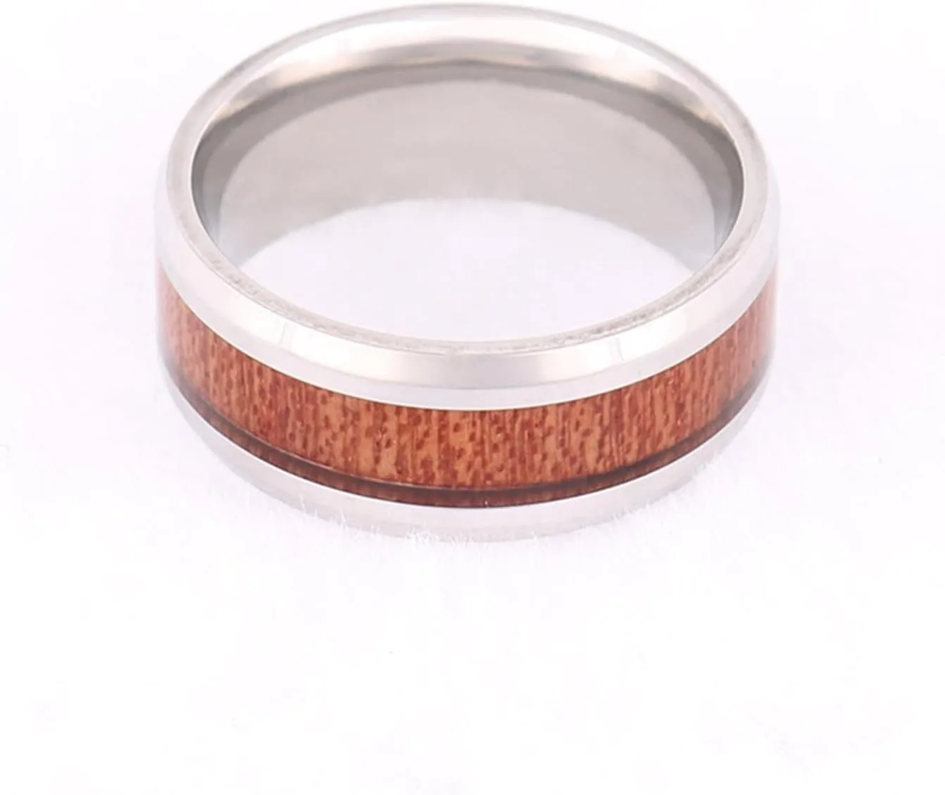 Men's Rings Silver, Stainless Steel Rings for Women 8mm Silver Ring Inlay Wood Engagement Couple Rings