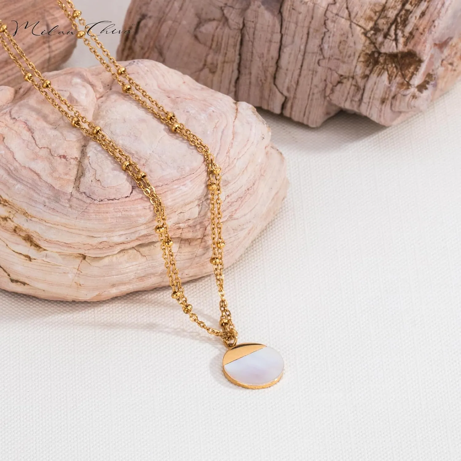 Milan Chiva 14K Gold Plated Necklace for women, Dainty Trendy Non Tarnish Pendant Charm Necklaces Fashion Jewelry for Women Waterproof