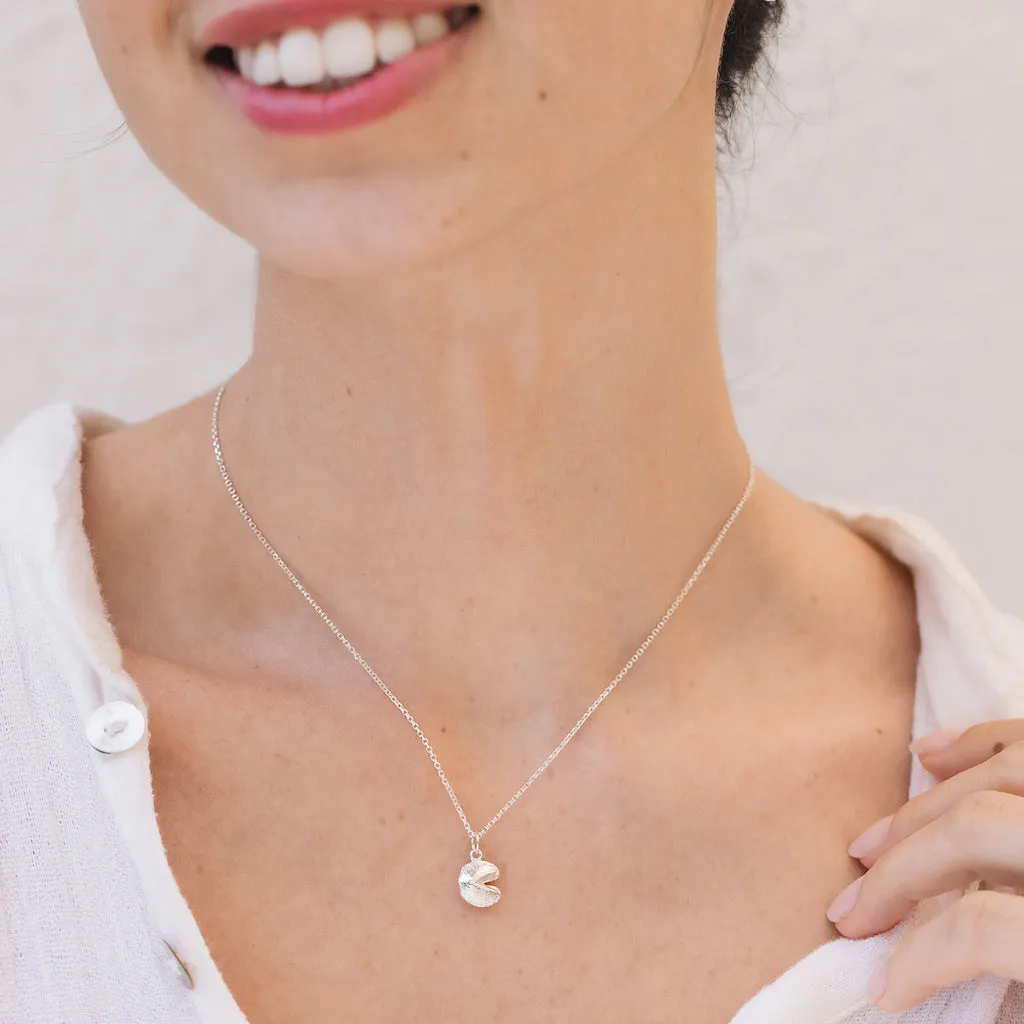 Mini Fortune Cookie Pendant - Silver