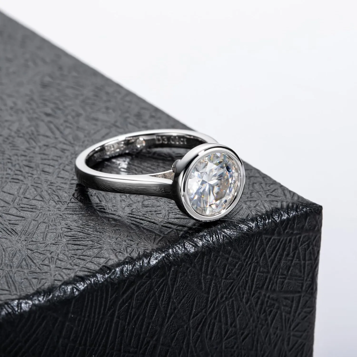 Moissanite Engagement Rings, 1/2/3 CT Bezel Setting Round Lab Created Diamond Solitaire Promise Rings in 14K White Gold Plated Sterling Silver, Anniversary Rings for Women