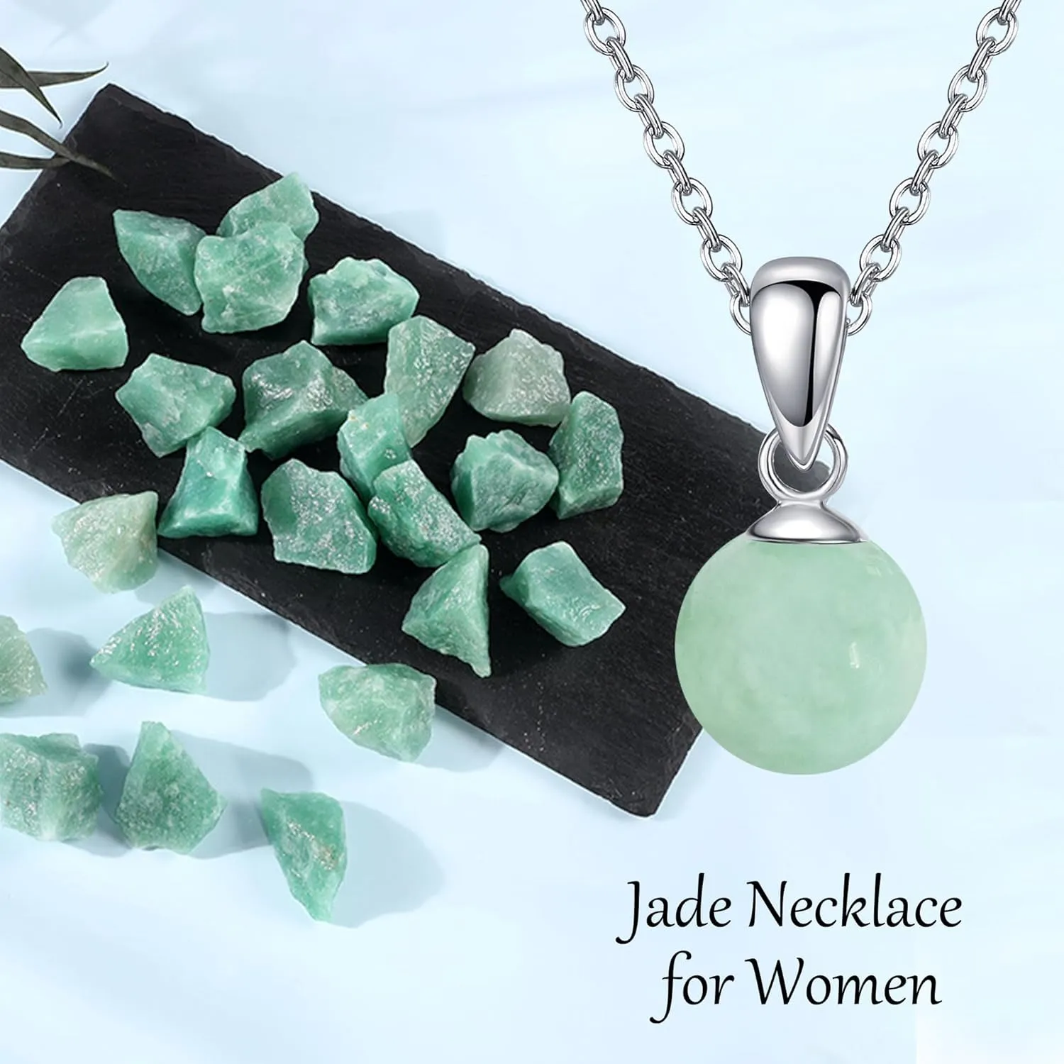Moss Agate/Amethyst/Rose Quartz/Jade/Larimar/Opal Necklace Sterling Silver Natural Gemstone Ball Pendant Necklace Gemstone Jewelry for Women