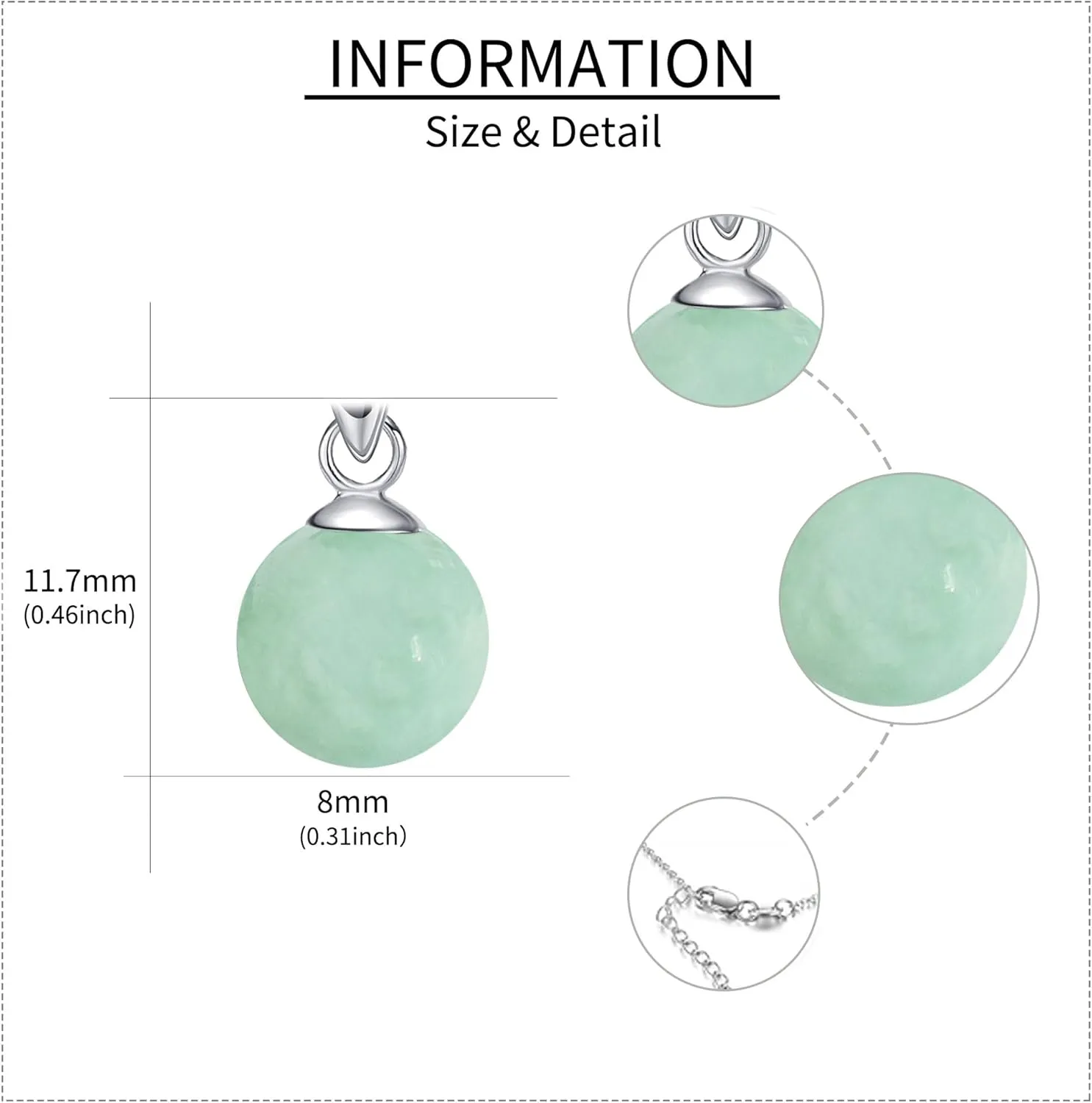 Moss Agate/Amethyst/Rose Quartz/Jade/Larimar/Opal Necklace Sterling Silver Natural Gemstone Ball Pendant Necklace Gemstone Jewelry for Women