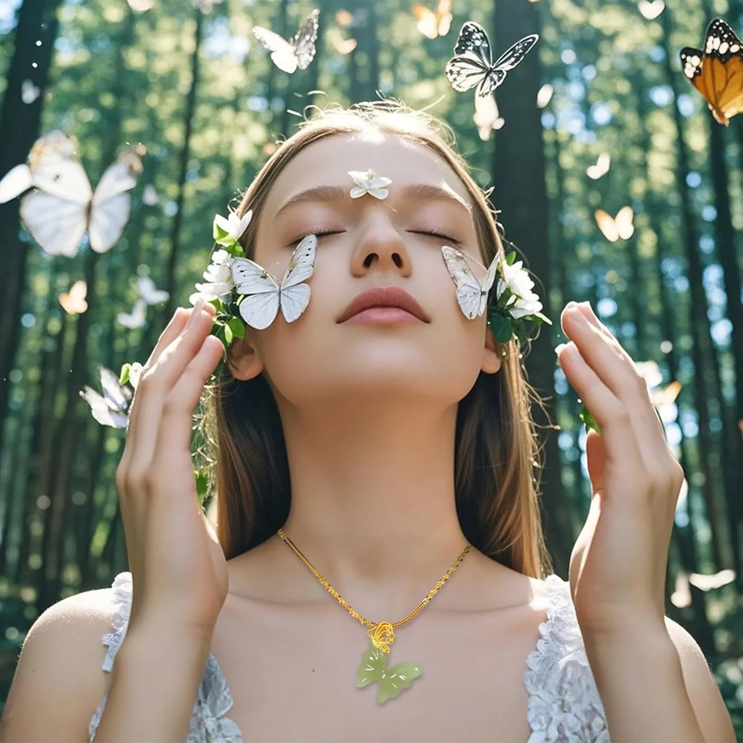 MRW butterfly Necklaces for Women 925 Sterling Silver Gold Plated Jade Jewelry For Women