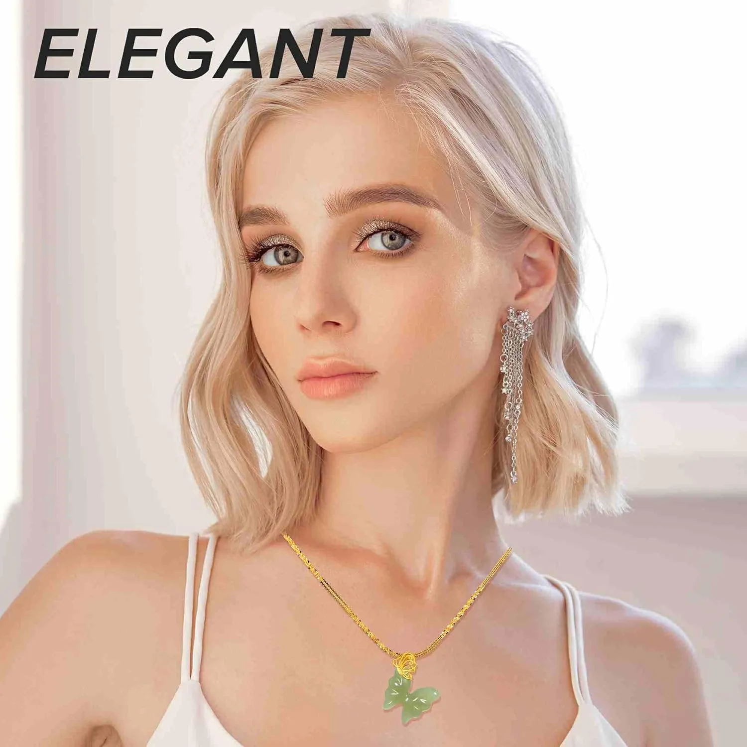 MRW butterfly Necklaces for Women 925 Sterling Silver Gold Plated Jade Jewelry For Women