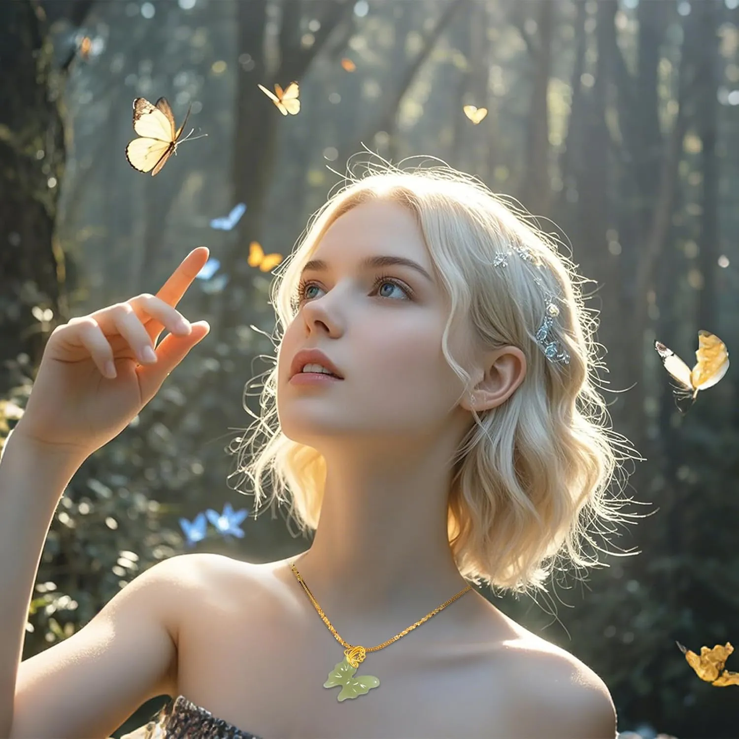 MRW butterfly Necklaces for Women 925 Sterling Silver Gold Plated Jade Jewelry For Women