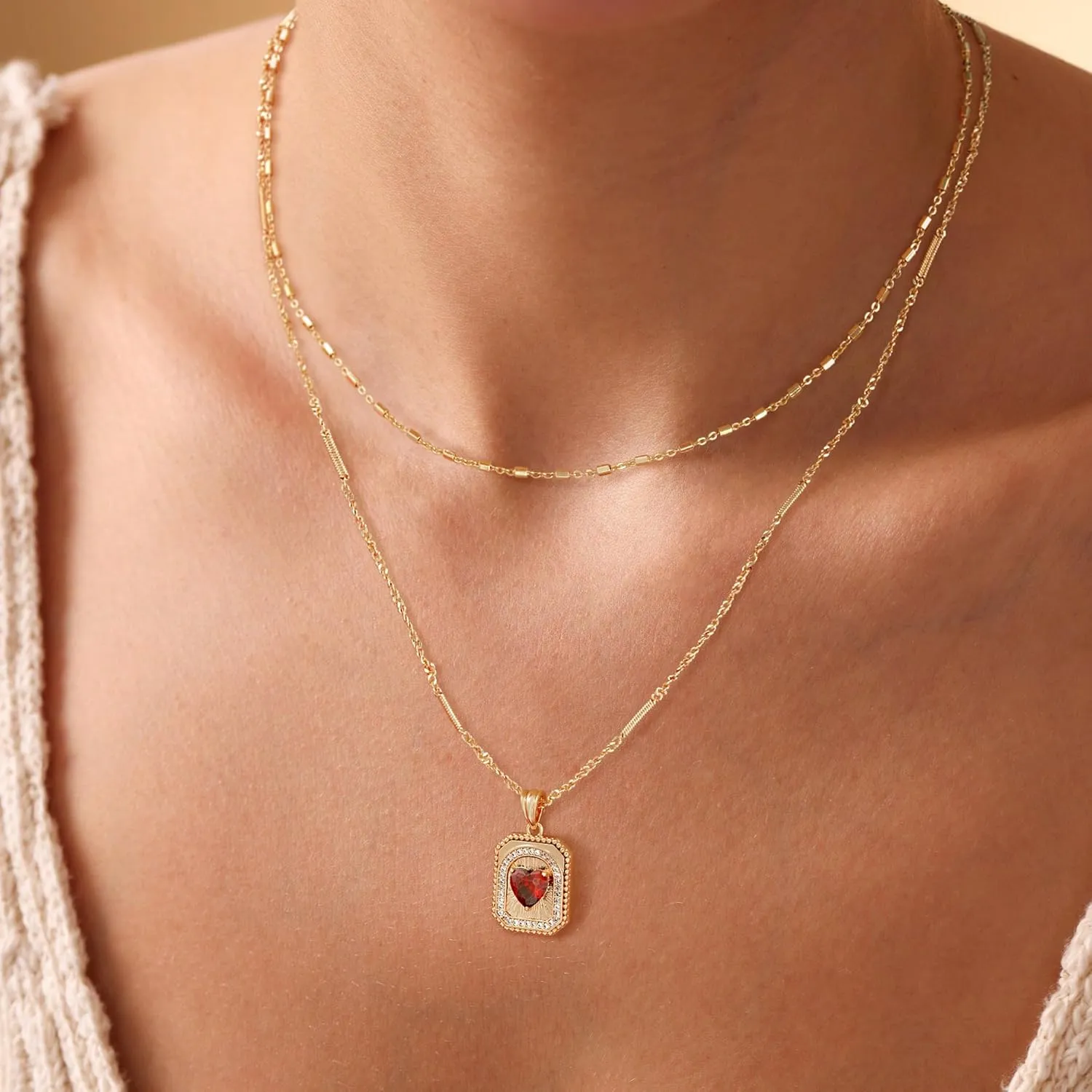 MTMY Layered Heart Necklaces for Women Stackable 14K Gold Plated Chain Necklace Layering CZ Heart Pendant Choker Necklaces Trendy Jewelry Set Gifts