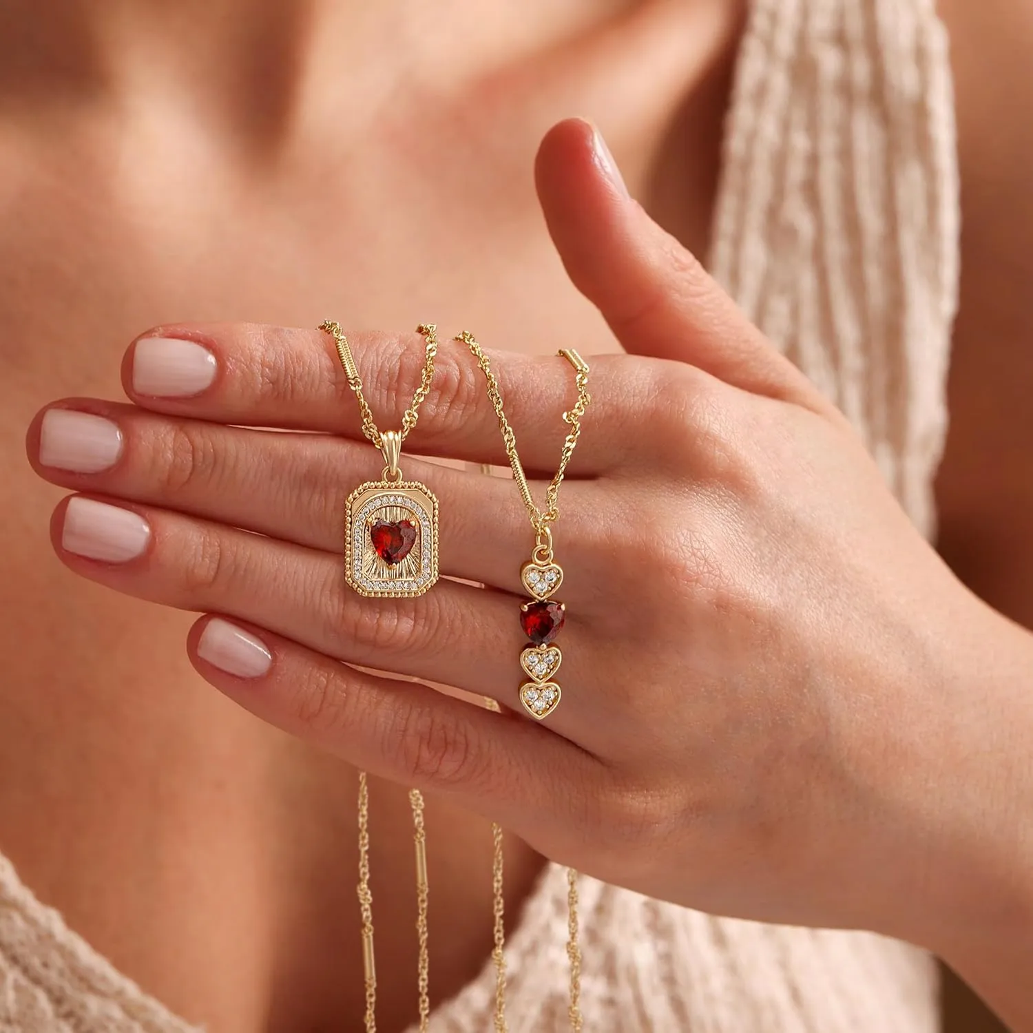 MTMY Layered Heart Necklaces for Women Stackable 14K Gold Plated Chain Necklace Layering CZ Heart Pendant Choker Necklaces Trendy Jewelry Set Gifts