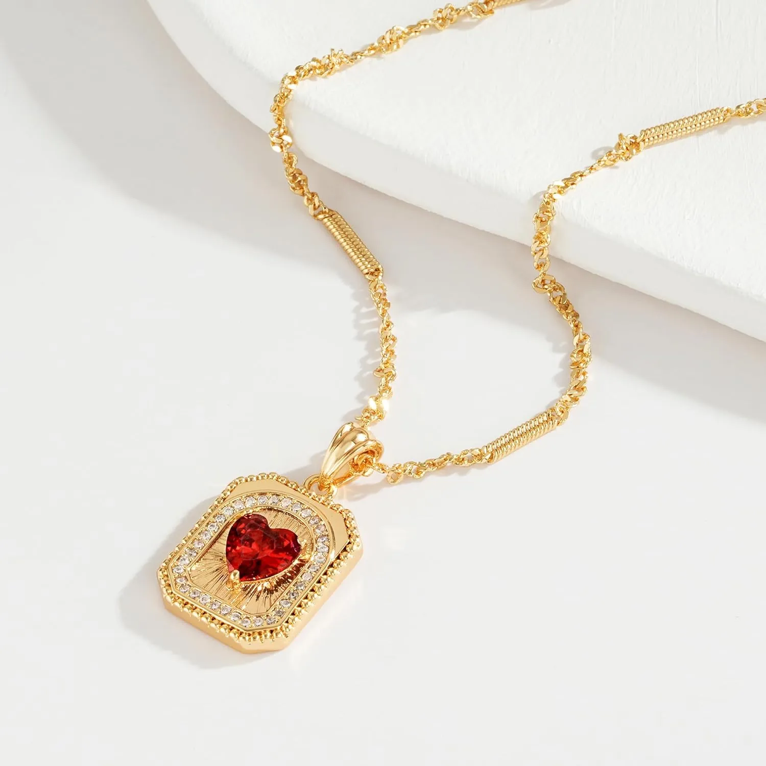 MTMY Layered Heart Necklaces for Women Stackable 14K Gold Plated Chain Necklace Layering CZ Heart Pendant Choker Necklaces Trendy Jewelry Set Gifts