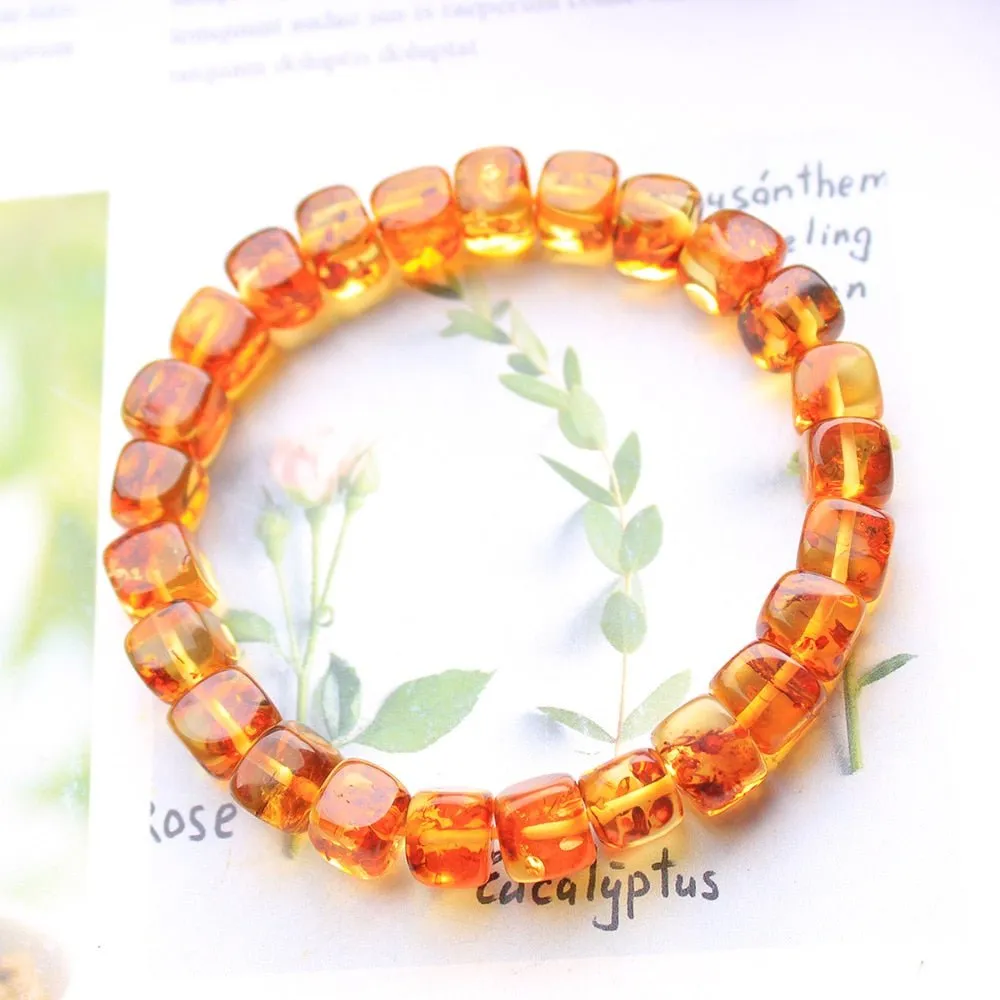 Natural Amber Cube Beaded Bracelet