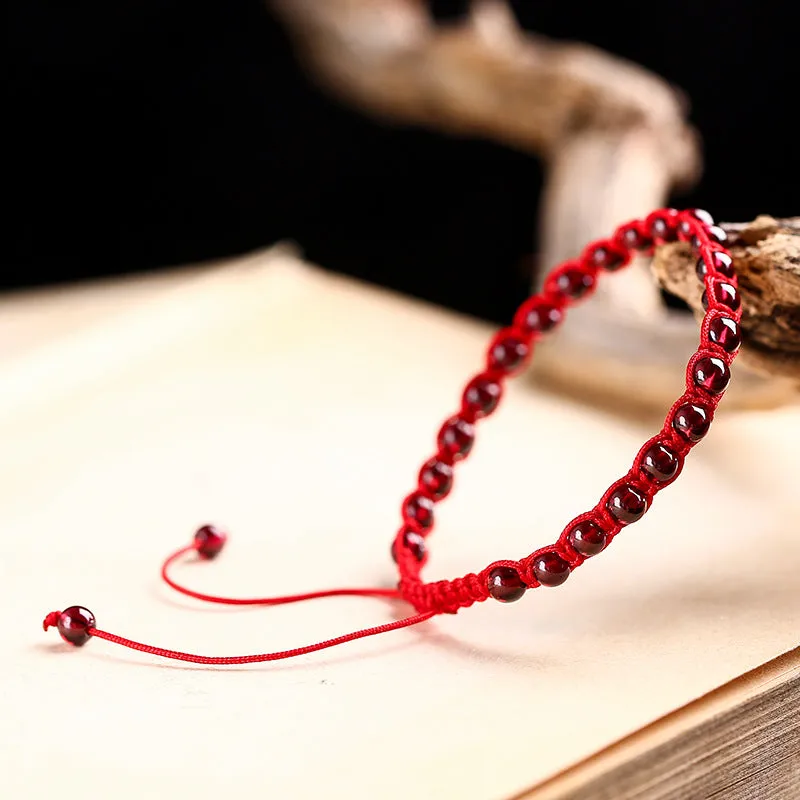 Natural Garnet Bracelet Hand Woven Red String Women's