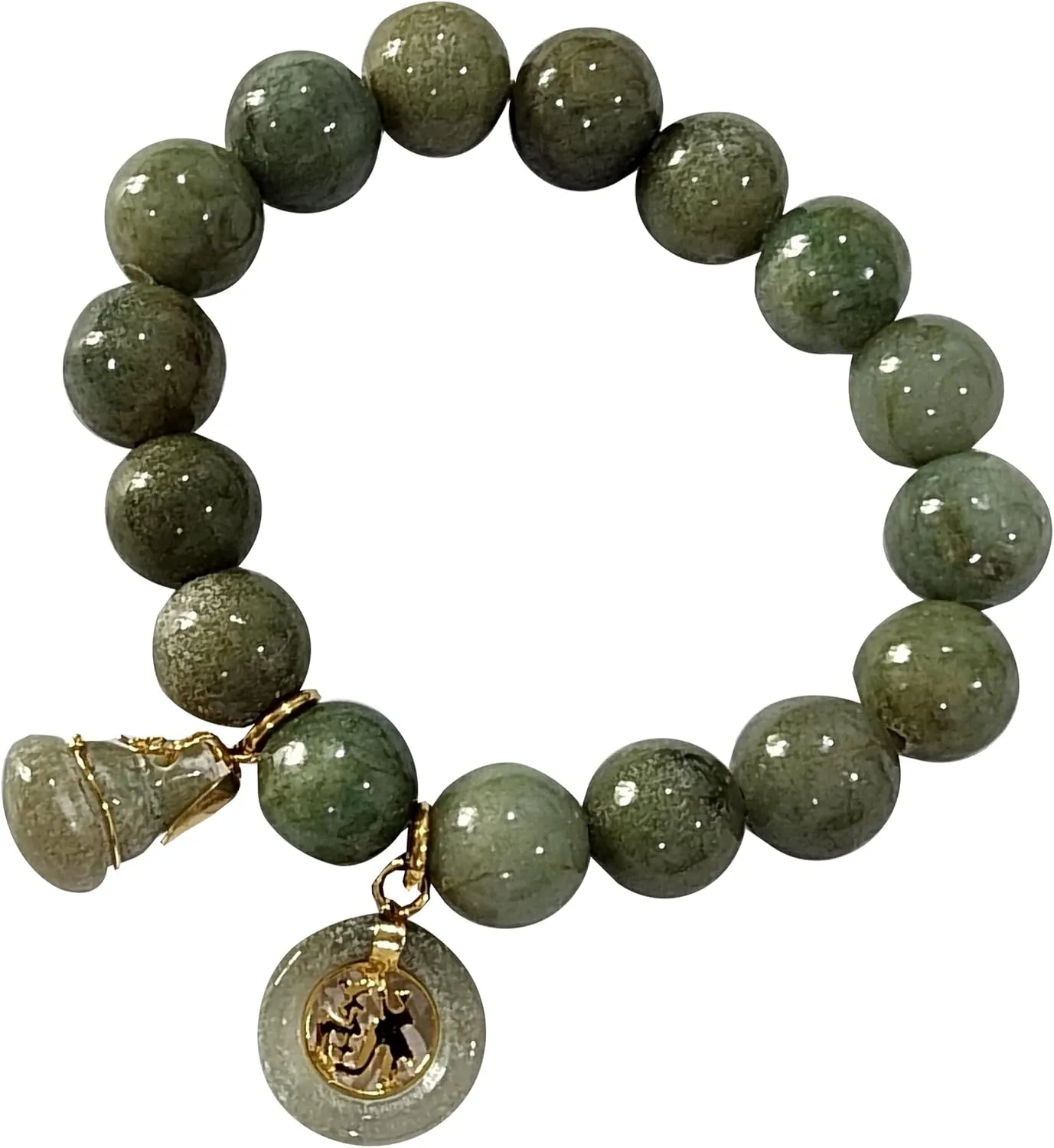 Natural Green Jade Real Bracelet Thai Therapy Gem Admirable Healing Finery Energy Gemstones Bangle for Women Charms with Gourd and Coin Lucky Money Prosperity