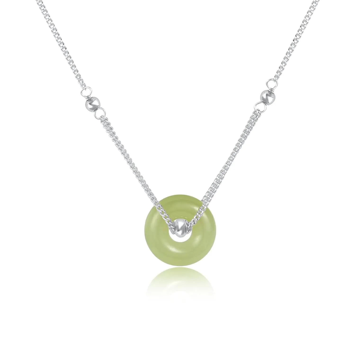Natural Hetian Jade Green Donut Double Layer Pendant Necklace Choker S925 Good Luck Necklace 18inch Birthday Gift for Women Mother