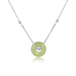 Natural Hetian Jade Green Donut Double Layer Pendant Necklace Choker S925 Good Luck Necklace 18inch Birthday Gift for Women Mother