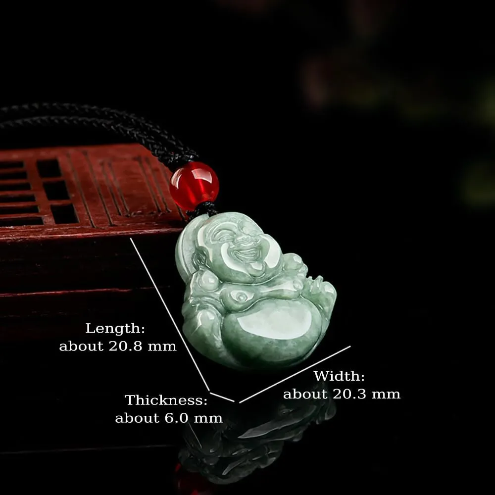Natural Jade Buddha Pendant Necklace, Hand Carved Grade A Certified Jadeite Laughing Buddha Necklace, Jade Pendant, Feng Shui Gemstone Lucky Amulet Jewelry for Wealth and Good Luck