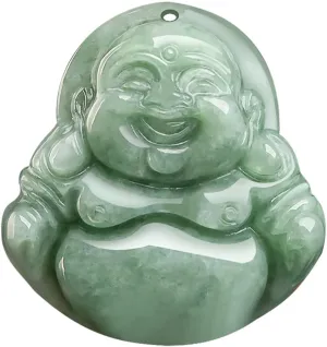 Natural Jade Buddha Pendant Necklace, Hand Carved Grade A Certified Jadeite Laughing Buddha Necklace, Jade Pendant, Feng Shui Gemstone Lucky Amulet Jewelry for Wealth and Good Luck