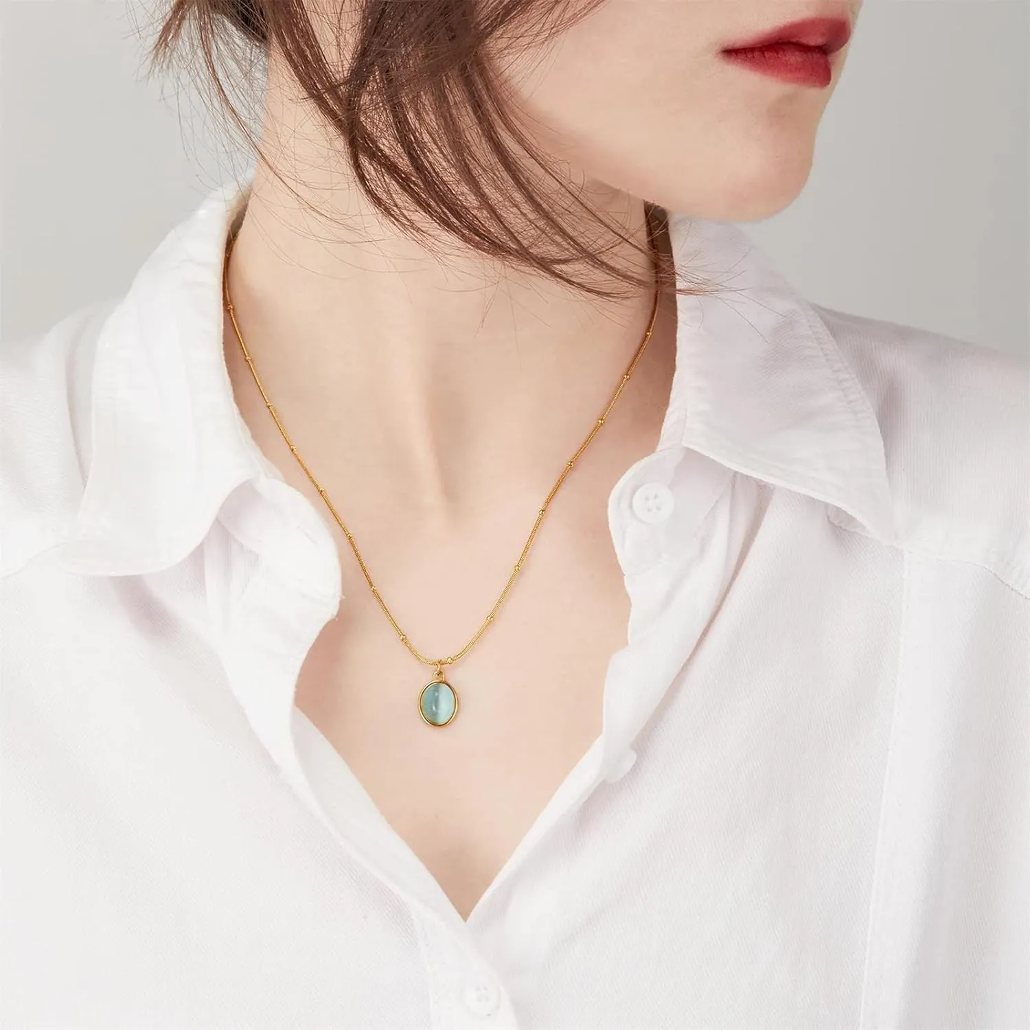 Natural Jade Necklace for Women 18K Gold Plated Green Jade Pendant Necklace Good Luck Necklaces Anniversary Gifts for Mom Lover