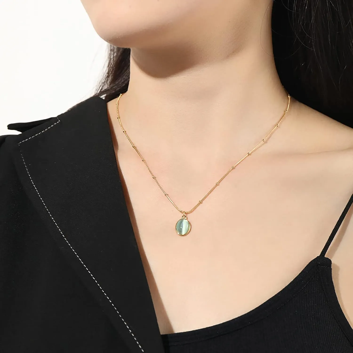 Natural Jade Necklace for Women 18K Gold Plated Green Jade Pendant Necklace Good Luck Necklaces Anniversary Gifts for Mom Lover