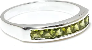 Natural Peridot Gemstone Statement Ring | 925 Sterling Silver Band for Womens | Gemstone Stacking Eternity Rings | Baguette 4x4 mm