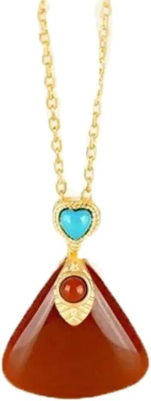 Natural South Red Agate Triangle Geometric Pendant Lady 925 Silver Necklace Ruby Sleeve 2020 New