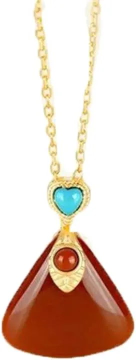 Natural South Red Agate Triangle Geometric Pendant Lady 925 Silver Necklace Ruby Sleeve 2020 New