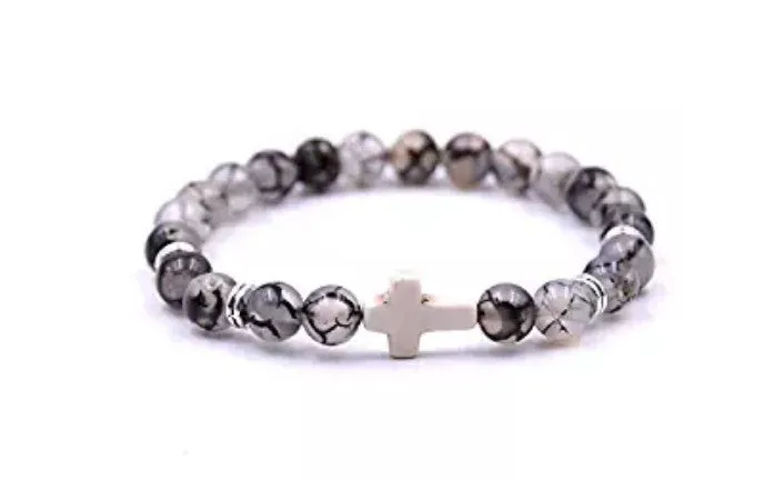 Natural stone white cross bracelet