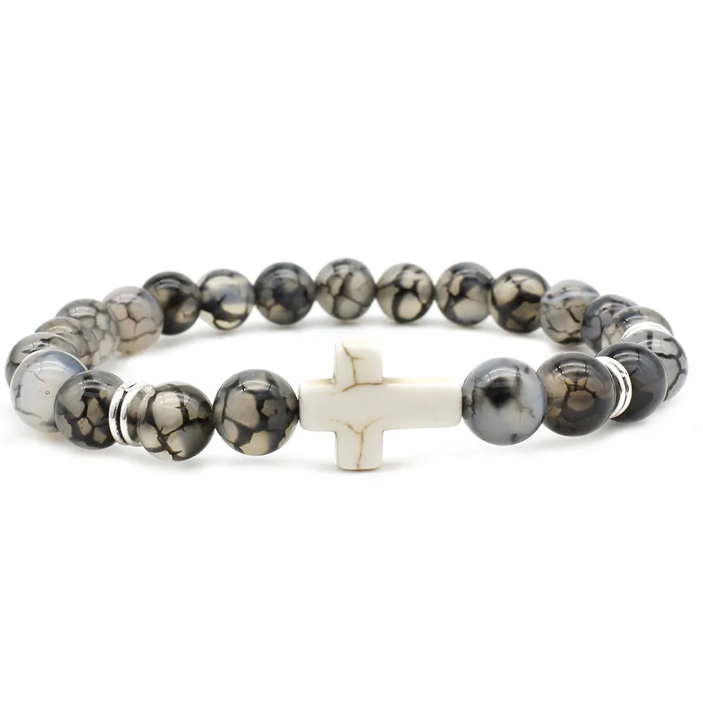 Natural stone white cross bracelet