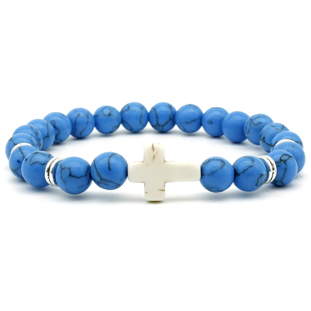 Natural stone white cross bracelet