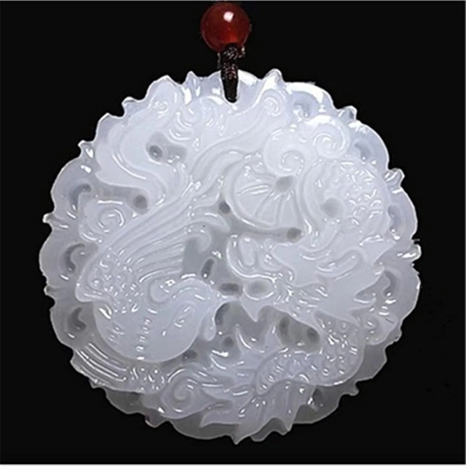 Natural White Jade Dragon Phoenix Pendant Necklace Chinese Hand-Carved Charm Jewelry Fashion Amulet for Men Women Lover Gifts