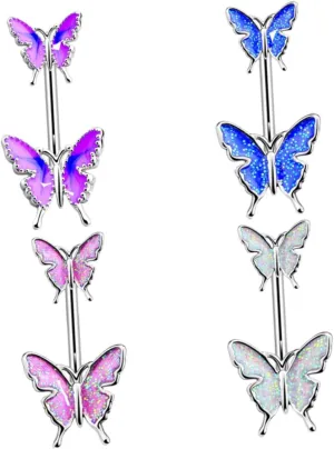 NOLITOY 4Pcs Butterflies Belly Button Rings Navel Piercing Body Jewelry Resistant Elegant Design for Women Present for Special Occasions