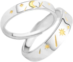 NOLITOY Chic Adjustable Couples Ring Set Moon Star Design Fashion Finger Jewelry