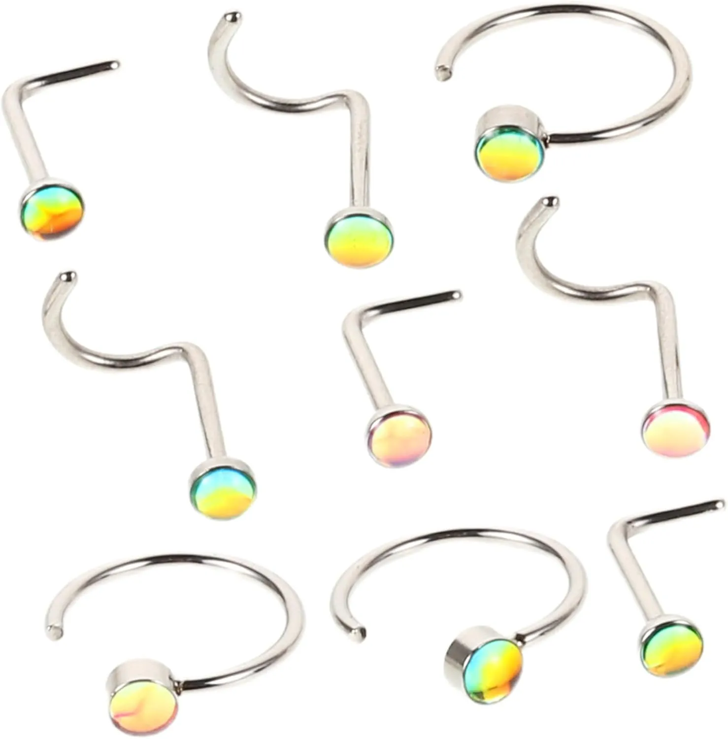 NOLITOY Cute Nose Ring Studs Gradient Opal Hoop Earrings Body Jewelry for Women Helix Piercing Jewelry Easy to Wear