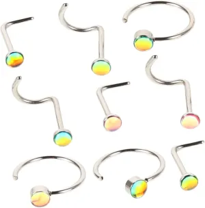 NOLITOY Cute Nose Ring Studs Gradient Opal Hoop Earrings Body Jewelry for Women Helix Piercing Jewelry Easy to Wear