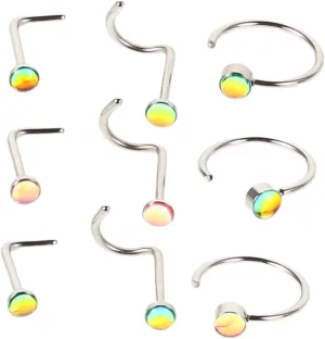 NOLITOY Set of Opal Nose Rings Hoop Earrings Helix Piercing Jewelry for Women Nose Studs Body Jewelry Fashion Stud Earrings