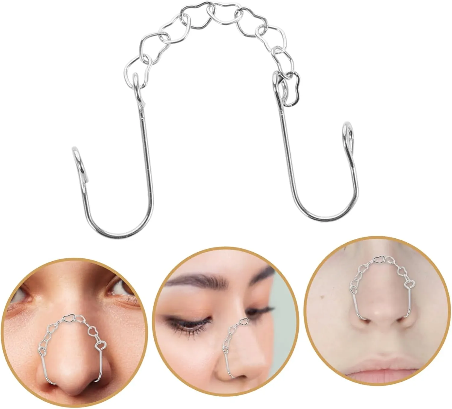 Nose Chain Nose Rings Chain Nose Hoops Shape Nose Ring with Chain Sterling Heart Woman Thin Color Nose