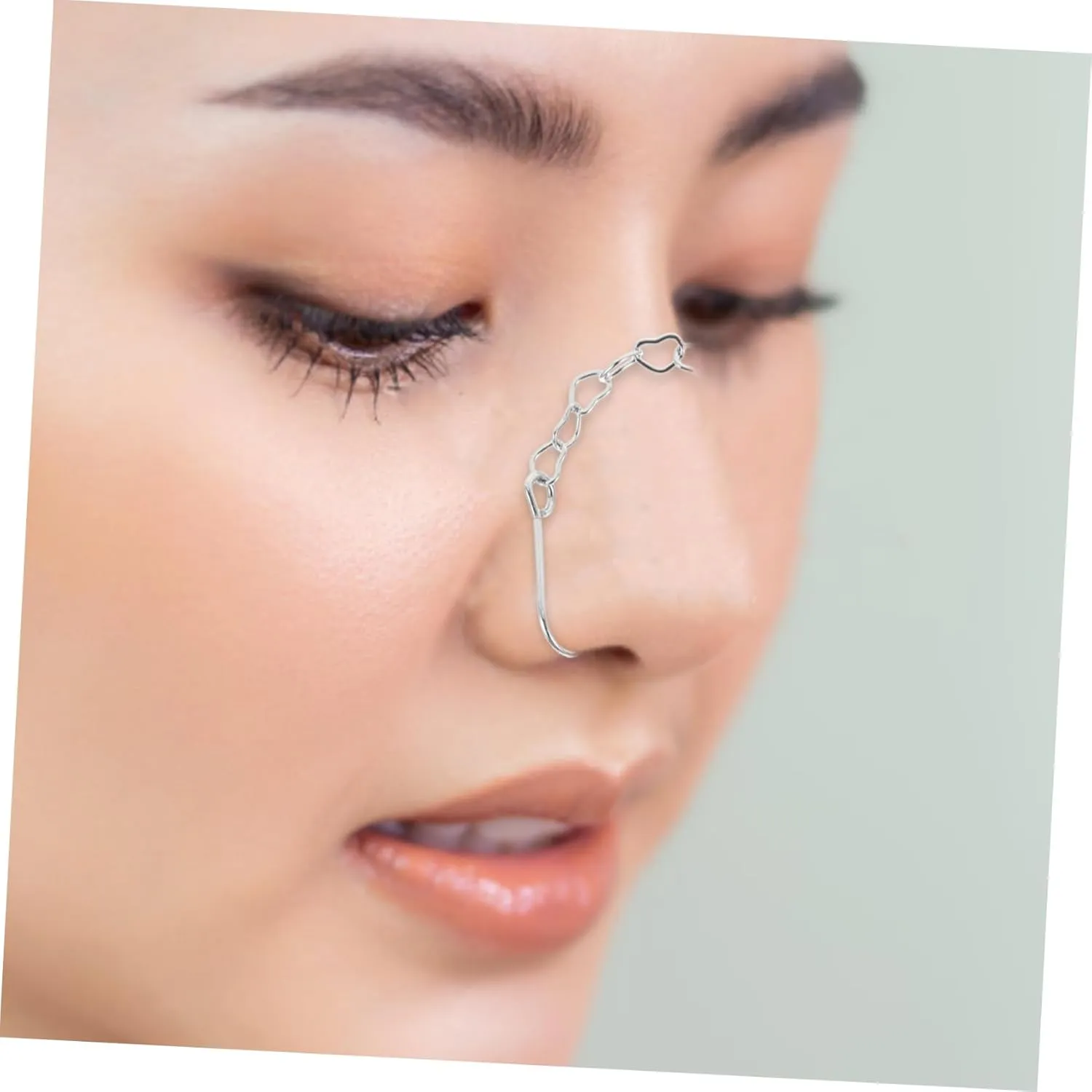 Nose Chain Nose Rings Chain Nose Hoops Shape Nose Ring with Chain Sterling Heart Woman Thin Color Nose