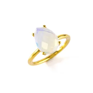 Opalite ring, stackable ring, Vermeil Gold or silver, prong set ring, May Birthstone ring, teardrop ring, Birthday gift, teardrop ring, Opalite jewelry, October Birthstone Ring [rTMP]