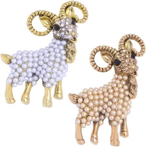 Opexicos 2Pcs Fashion Alloy Pearl Goat Brooch Cute Animal Brooches Clothing Accessories Children's Holiday Gift