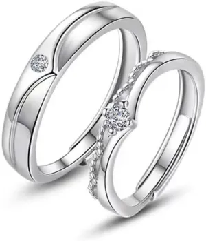 PARAS KORS2 Pcs Couple Rings for Women and Men Couples Matching RingAnniversary Promise Engagement Wedding Ring Sets Adjustable