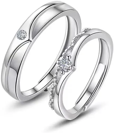 PARAS KORS2 Pcs Couple Rings for Women and Men Couples Matching RingAnniversary Promise Engagement Wedding Ring Sets Adjustable