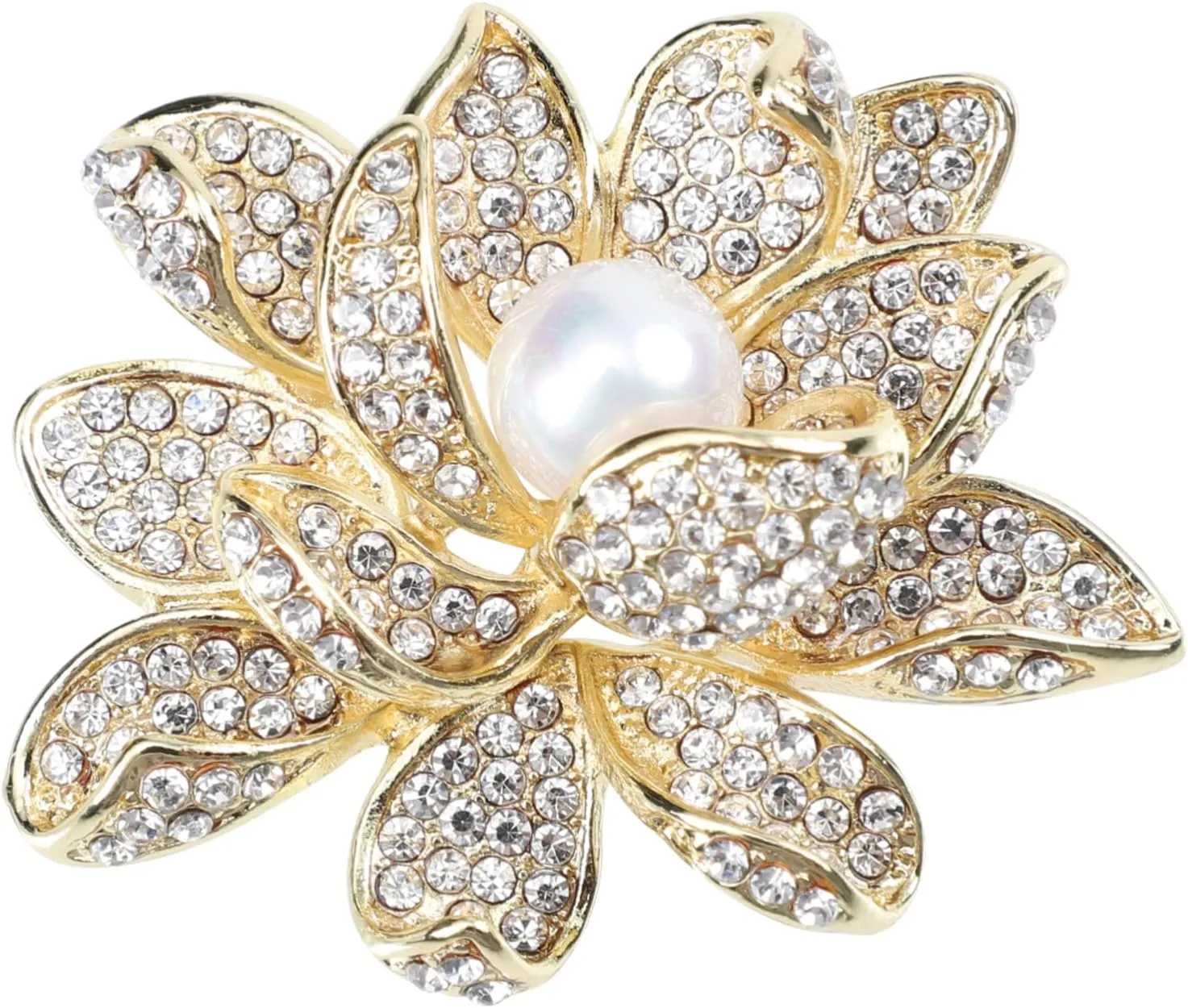 PartyKindom Elegant Gold-white Pearl Lotus Brooch Floral Pearl Flower Brooches for Women Alloy Lotus Corsage Jewelry Set