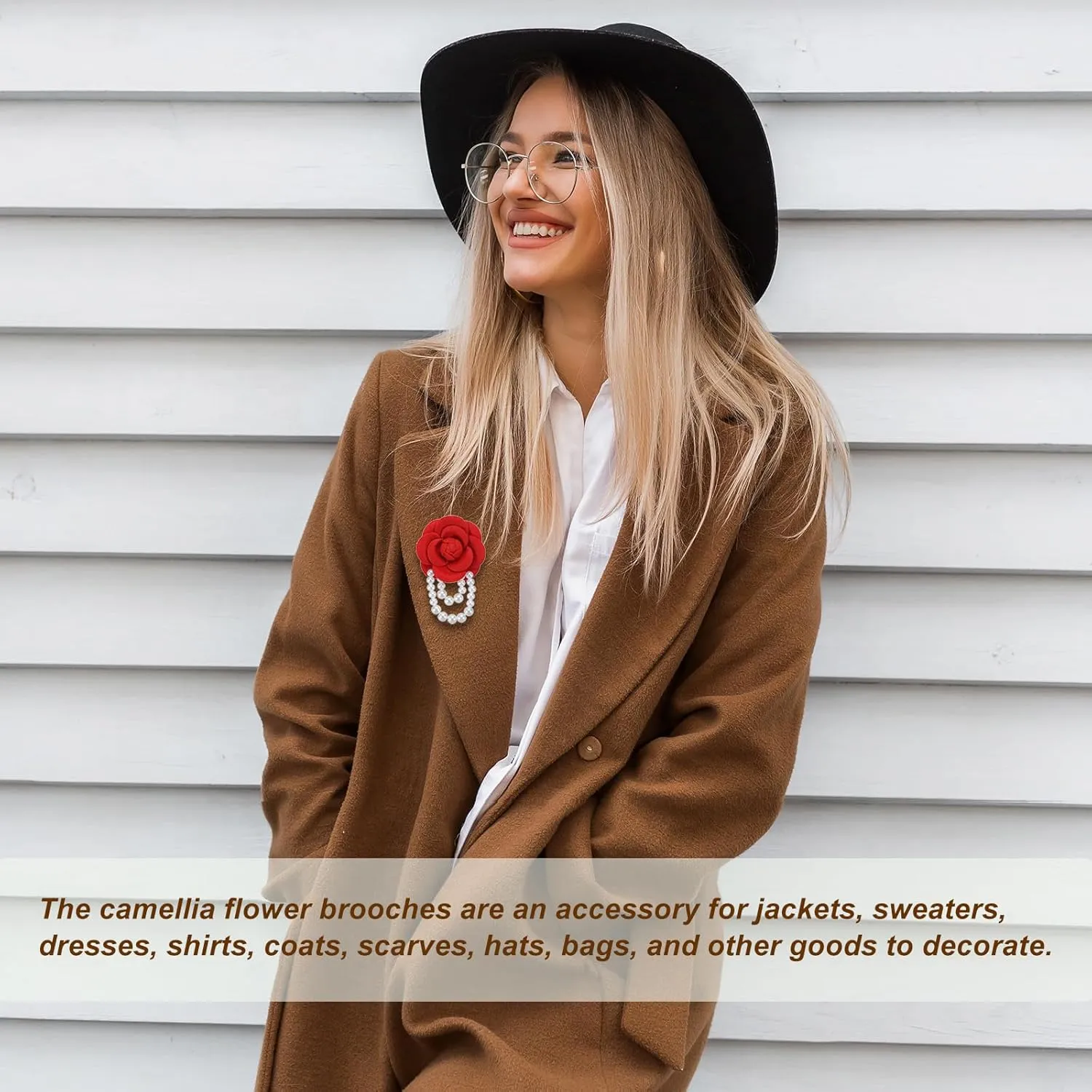 PATIKIL Fabric Camellia Flower Brooch, Elegant Pearl Tassel Brooches Floral Pins Bracelet Dual Use for Women Suit Hat Dress Shirt Tie Corsage