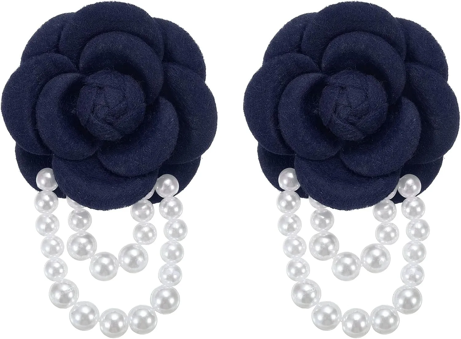 PATIKIL Fabric Camellia Flower Brooches, 2 Pcs Elegant Pearl Tassel Brooches Floral Pins Bracelet Dual Use for Women Suit Hat Dress Shirt Tie Corsage, Navy Blue